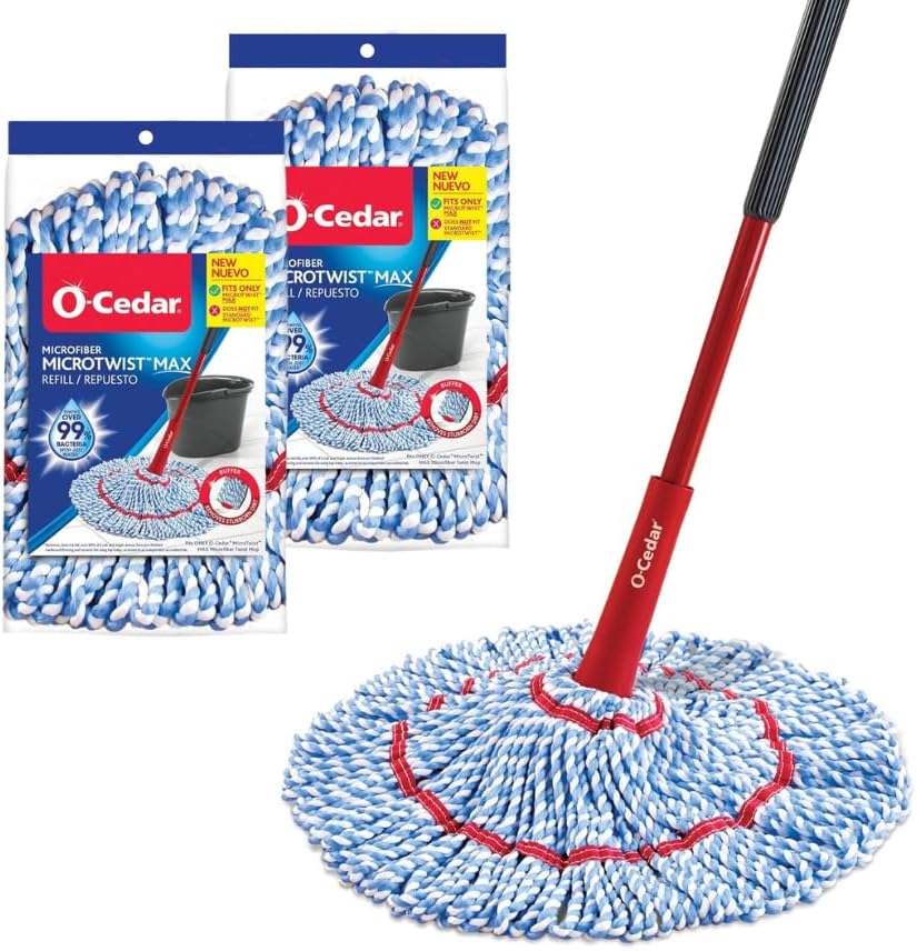 O-Cedar MicroTwist MAX Microfiber Twist Mop with 1 Extra Refill | Features Hands-Free Wringing | Extra Large 18-Inch Mop Head | Safe on All Floor Types