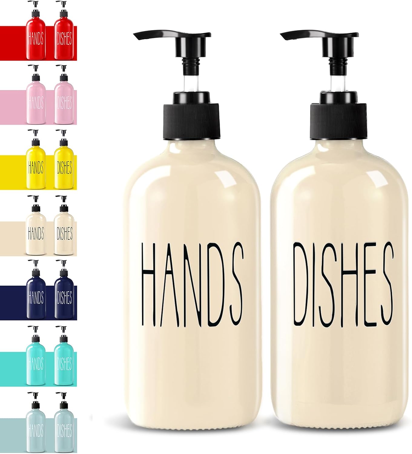 COHOSEGE Glass Soap Dispenser Set 2 Pack,Contains Hand and Dish Soap Dispenser.Premium 16 Oz Black Kitchen Soap Dispenser Set for Kitchen Sink and Farmhouse Decor