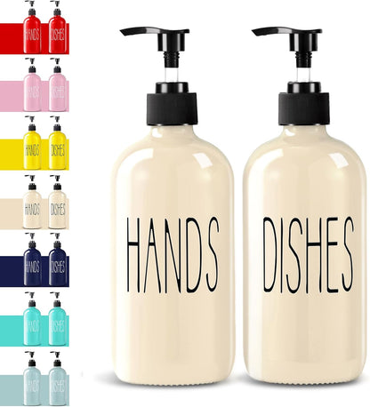 COHOSEGE Glass Soap Dispenser Set 2 Pack,Contains Hand and Dish Soap Dispenser.Premium 16 Oz Black Kitchen Soap Dispenser Set for Kitchen Sink and Farmhouse Decor