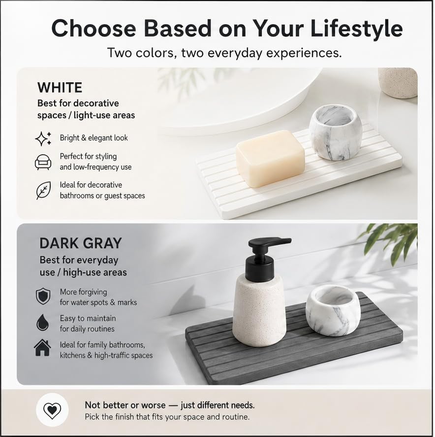 2PCS Water Absorbing Stone Drying Tray Mat for Bathroom Sink & Kitchen Counter Faucet Organizer, Quick Dry Dish Rack Soap Dispenser Sponge Holder, Vanity Sink Caddy Bar Coaster, Ivory White 8“x 4”
