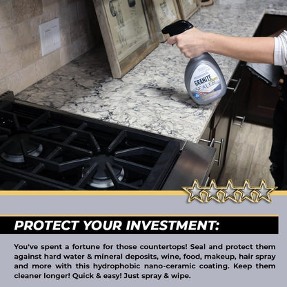 Flitz Granite & Glass Protectant - 16oz Bottle of USA-Made Granite Sealer and Glass Countertop Protector - Cleans & Prevents Liquid, Stains, & Others - Also Works on Marble & All Metals (1 Pack)