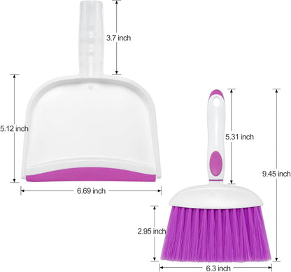 NACENA Small Dust Pan and Brush Set, Mini Broom and Dustpan Set Small Hand Broom and Brush Combo Dust Pan with Teeth for Home Cleaning Drawers Desktop Sofas and Outdoor, White & Gray