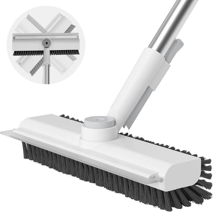 Floor Scrub Brush with Long Handle, 3 in 1 Scrape and Heavy-Duty Stiff Bristle Scrubber Brush for Cleaning Shower Bathroom, Patio, Pool, Garage, Kitchen, Wall and Deck (White, 1 Pack)