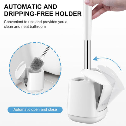 SetSail Toilet Brush and Holder, Self Closing Lid Toilet Bowl Brushes Holder and Extra Long Handle Ventilated Toilet Brush Set for Bathroom Cleaning, Nylon Bristles, Black