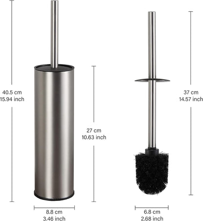 BGL Stainless Steel Toilet Brush with Holder, 2 Black Bristle Heads