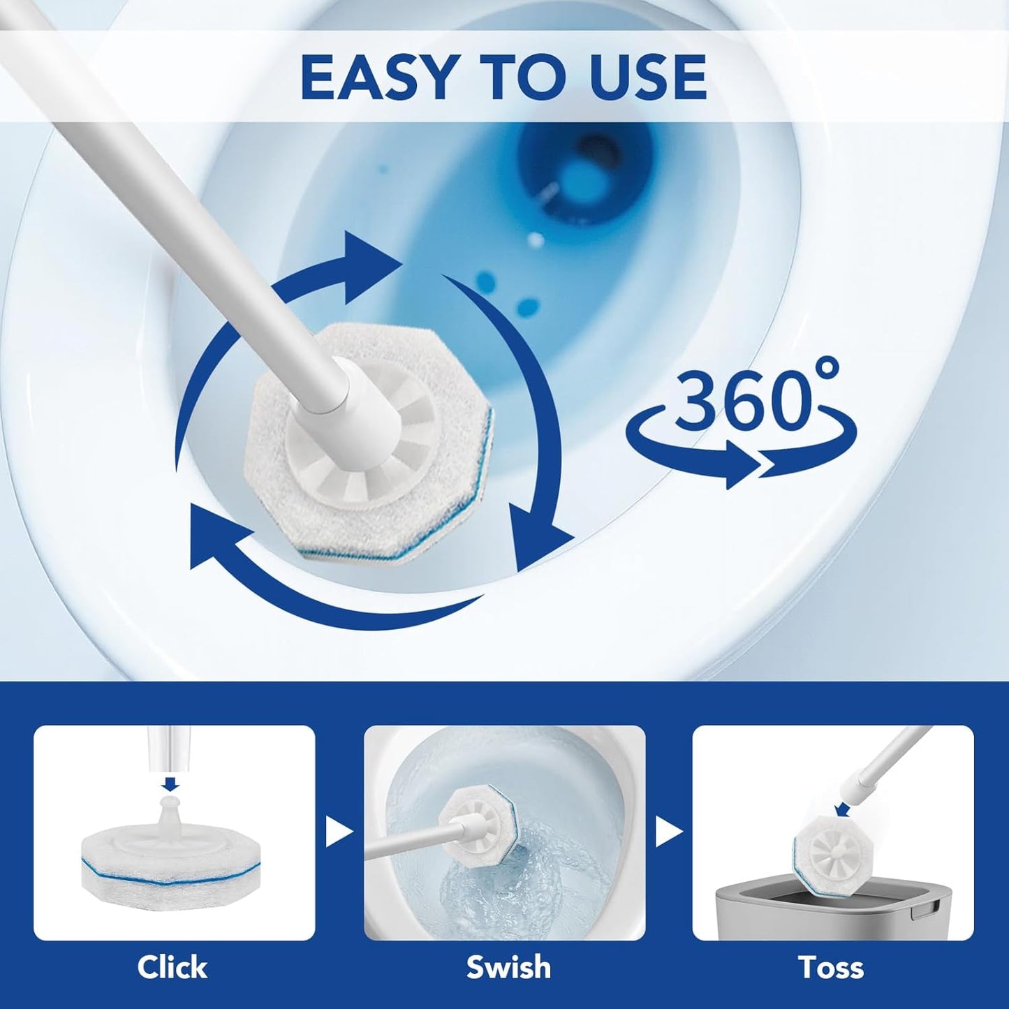 50 Count Disposable Toilet Wand Refills for Clorox Upgraded Brush Heads Compatible with Toilet Wand for Clorox Easy and Effective Bathroom Cleaning