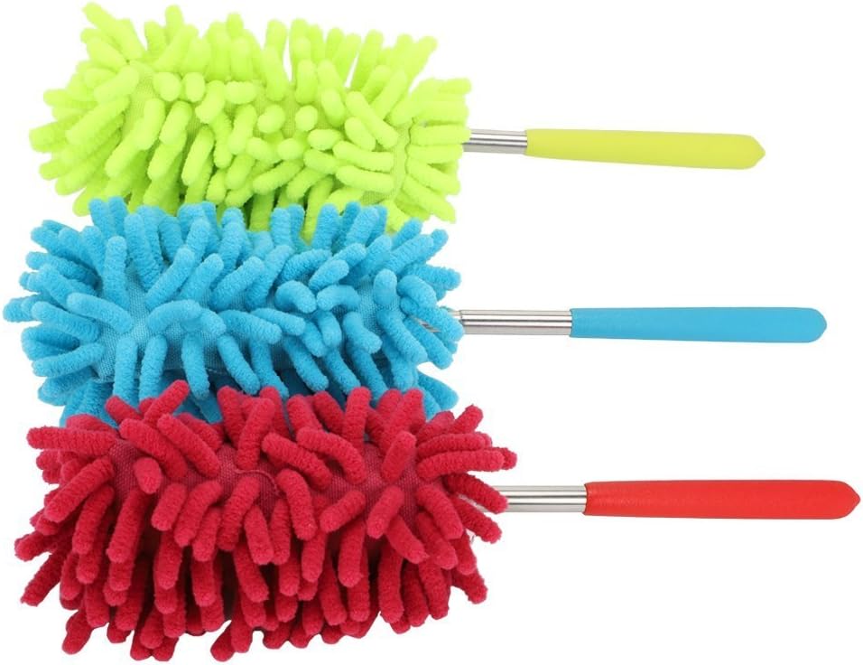 Microfiber Extendable Hand Dusters Washable Dusting Brush with Telescoping Pole for Cleaning Car, Computer, Air Conditioning, TV and Else Pack of 3
