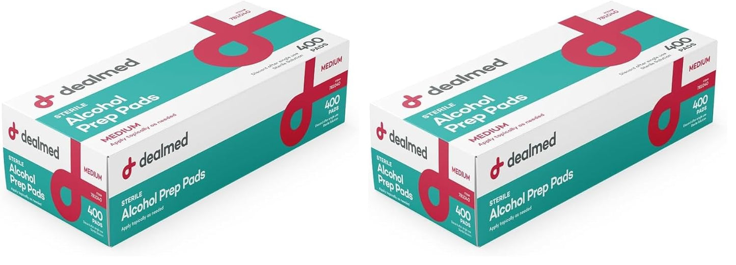 Dealmed 200 Sterile Alcohol Prep Pads Isopropyl Wipes Individually Wrapped Medium Square, 2-Ply for Cuts Scrapes and General Cleansing