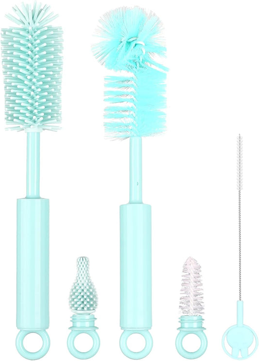 Silicone Bottle Brush Set - 5 in 1 Silicone & Nylon Bottle Cleaner BPA-Free for Owala 24oz/32oz/40oz Cup, Multifunctional Cleaning Kit for Owala/Stanley/Yeti Tumbler Cup Accessories - Blue