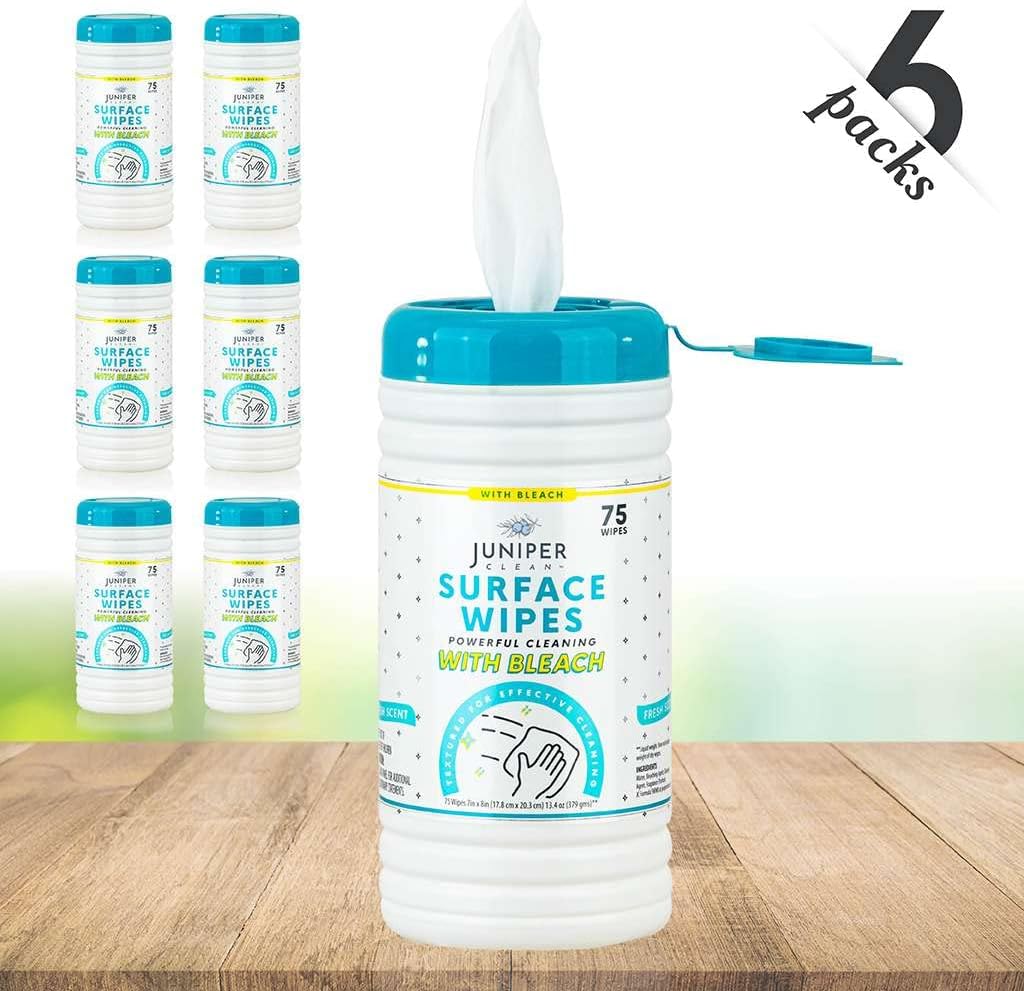 Juniper CLEAN 3 Pack Surface Cleaning Wipes with Bleach, All-Purpose Cleaner for Bathroom, Kitchen, Office, 216 Count Soft Flow, Fresh Scent, Lint Free & Durable