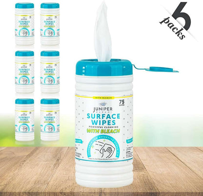 Juniper CLEAN 3 Pack Surface Cleaning Wipes with Bleach, All-Purpose Cleaner for Bathroom, Kitchen, Office, 216 Count Soft Flow, Fresh Scent, Lint Free & Durable