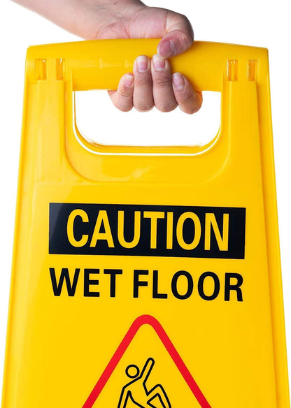 Simpli-Magic Side Press Wringer Combo Commercial Mop Bucket on Wheels, 35 Quart,Yellow, Including Wet Floor Caution Sign and Set, Polyethylene