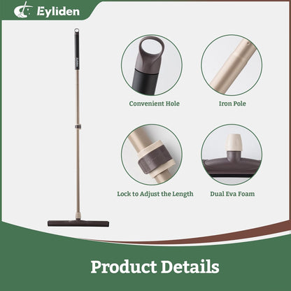 Eyliden Floor Squeegee for Water Removal, 17" EVA Dual-Layer Blade Dries Floors in One Pass, Long Handle, Scratch-Free Water Sweeper for Kitchen, Bathroom, Tile & Hardwood Floors