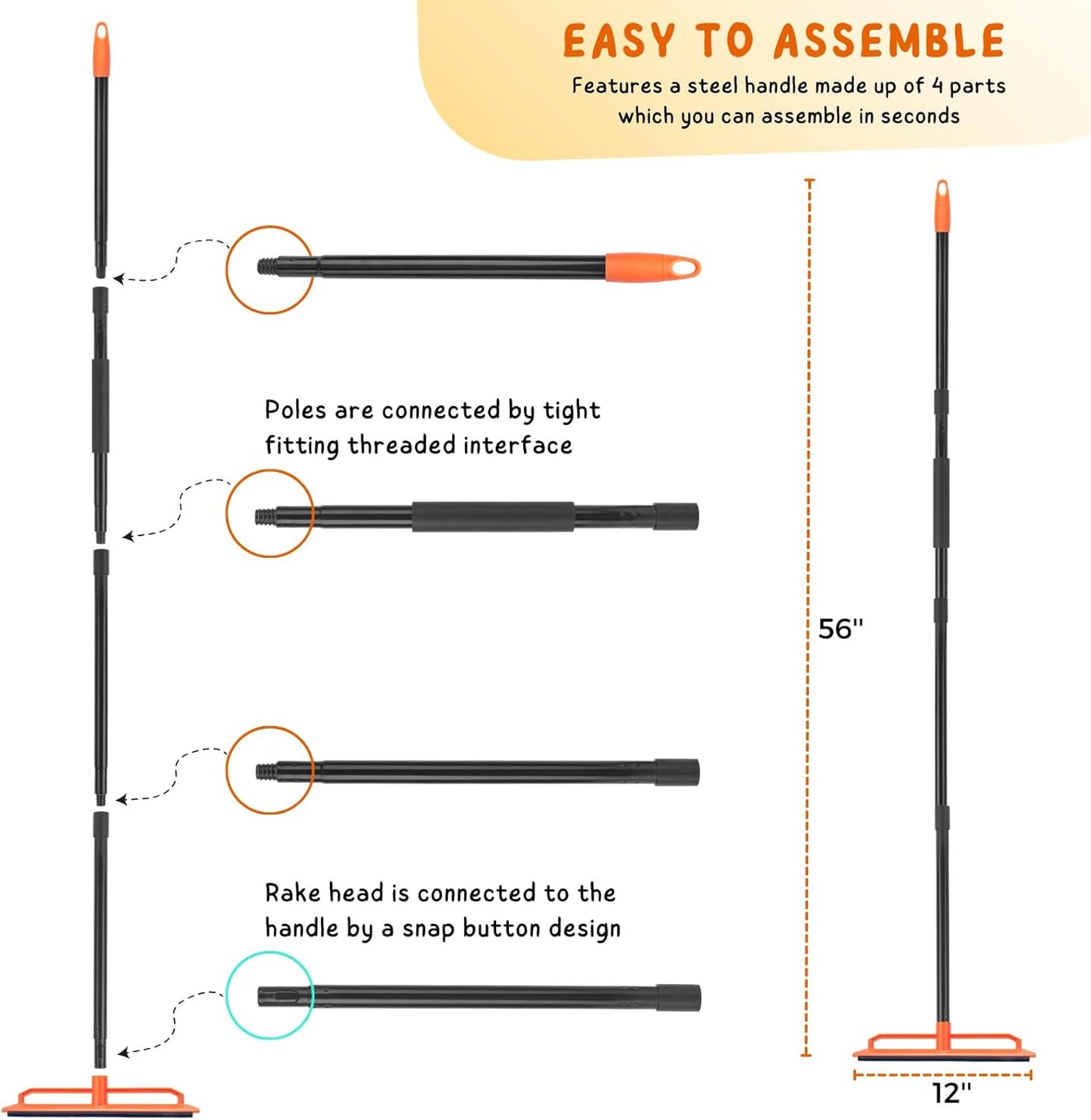 Carpet Rake for Pet Hair Removal, 57'' Long Handle Dog and Cat Hair Remover Tool to Fluff Rug, Stair Carpets and Couch Cleaning Rake