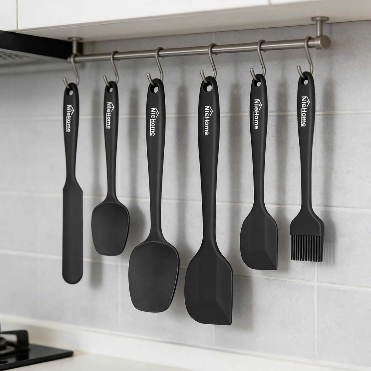 NileHome Silicone Spatula Set, 6 Pieces Food Grade Kitchen Utensils with Silicone Brush Heat Resistant Dishwasher Safe BPA-Free Rubber Spatula for Scraping, Baking, Cooking, Mixing-Forest Style