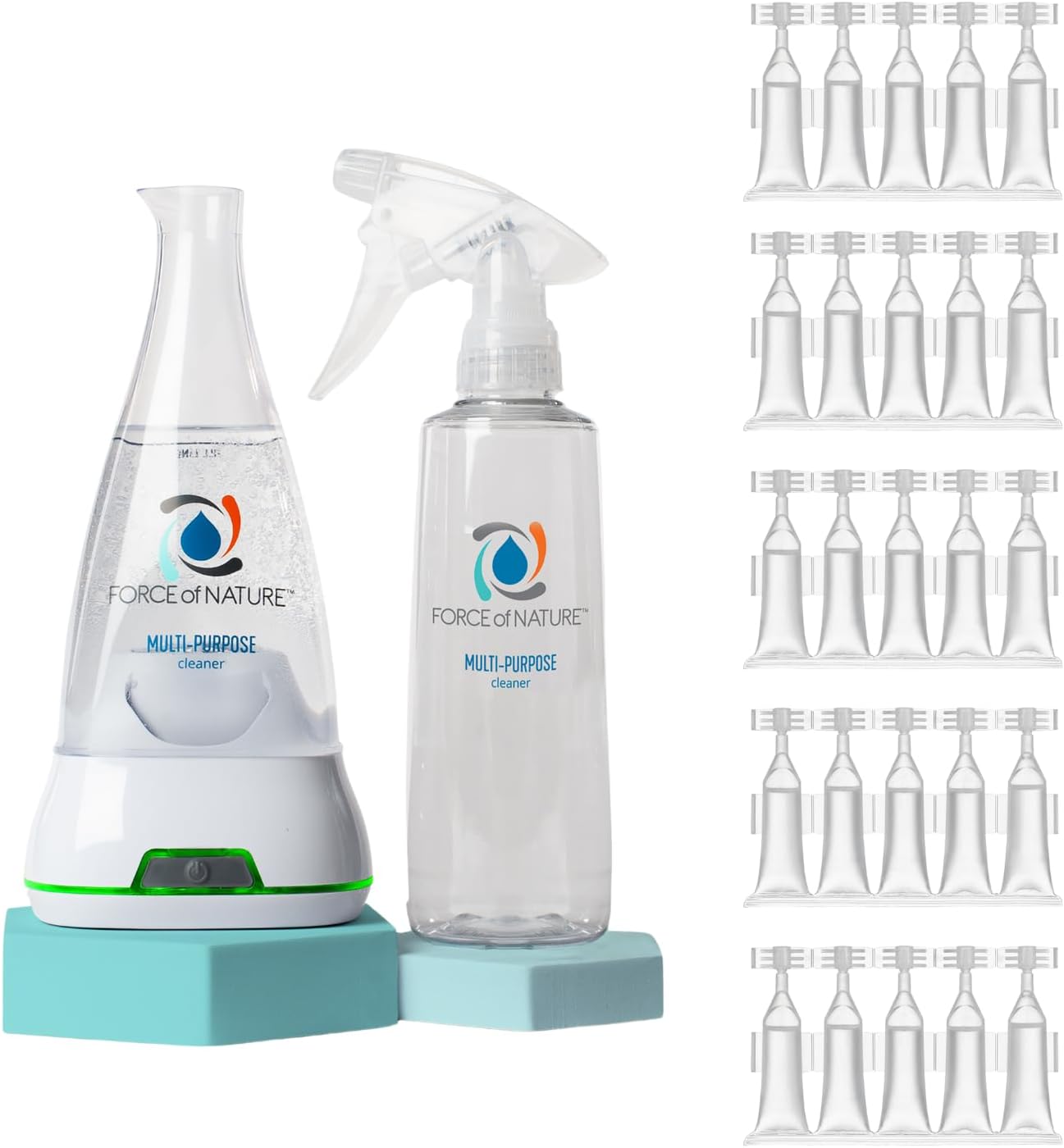 Force of Nature Multi-Purpose Cleaner, Disinfectant & Deodorizer Year Supply Bundle - Reusable Bottle, 50 Refills - EPA Registered, Toxin-Free, All-Purpose Natural Cleaning Supplies