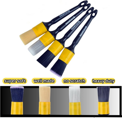 MVEQRRN Boars Hair Ultra Soft Detailing Brushes Set, 4 Pcs Premium Natural Boars Bristles, 1 Pcs Duster Detail Brush for Cleaning Car Interior Dashboard Leather Seat