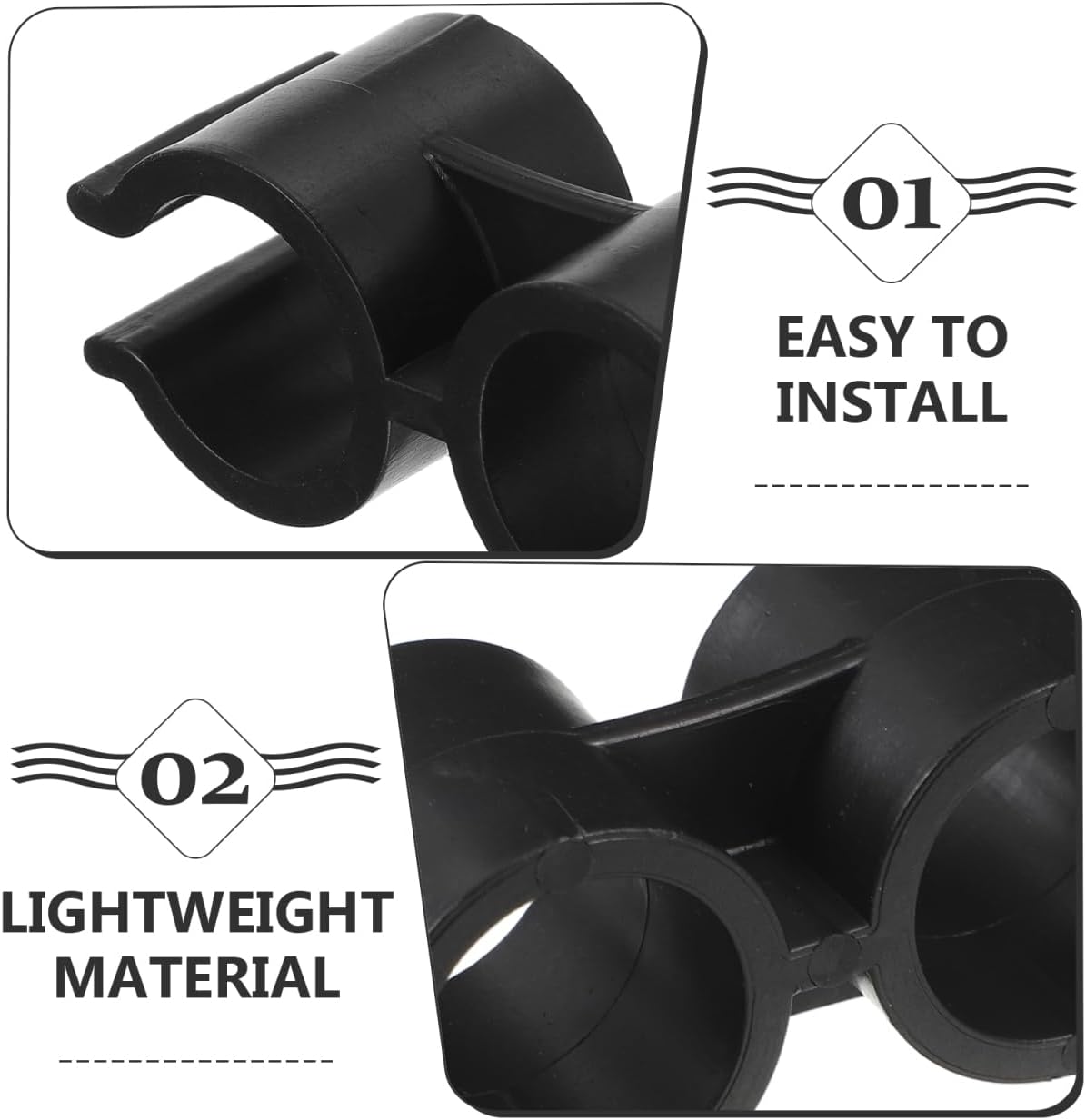 VOSAREA 4pcs Clip for Broom and Dustpan, Black Plastic Broom and Dustpan Connector Clip, Double Pipe Clamp Fastener for Space Saving Storage Organizer