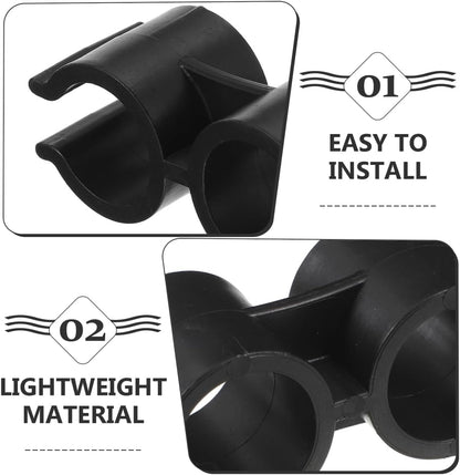 VOSAREA 4pcs Clip for Broom and Dustpan, Black Plastic Broom and Dustpan Connector Clip, Double Pipe Clamp Fastener for Space Saving Storage Organizer