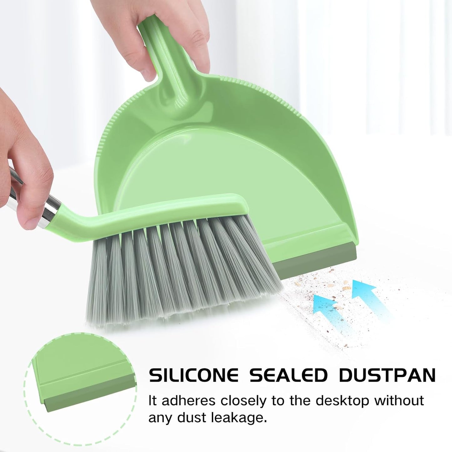 NACENA Mini Broom and Dustpan Set, Small Dust Pan and Brush Set with Handle Dustpan Teeth for Cleaning Hair Suitable for Office Desks Drawers Sofas Outdoor Camping, Light & Purple
