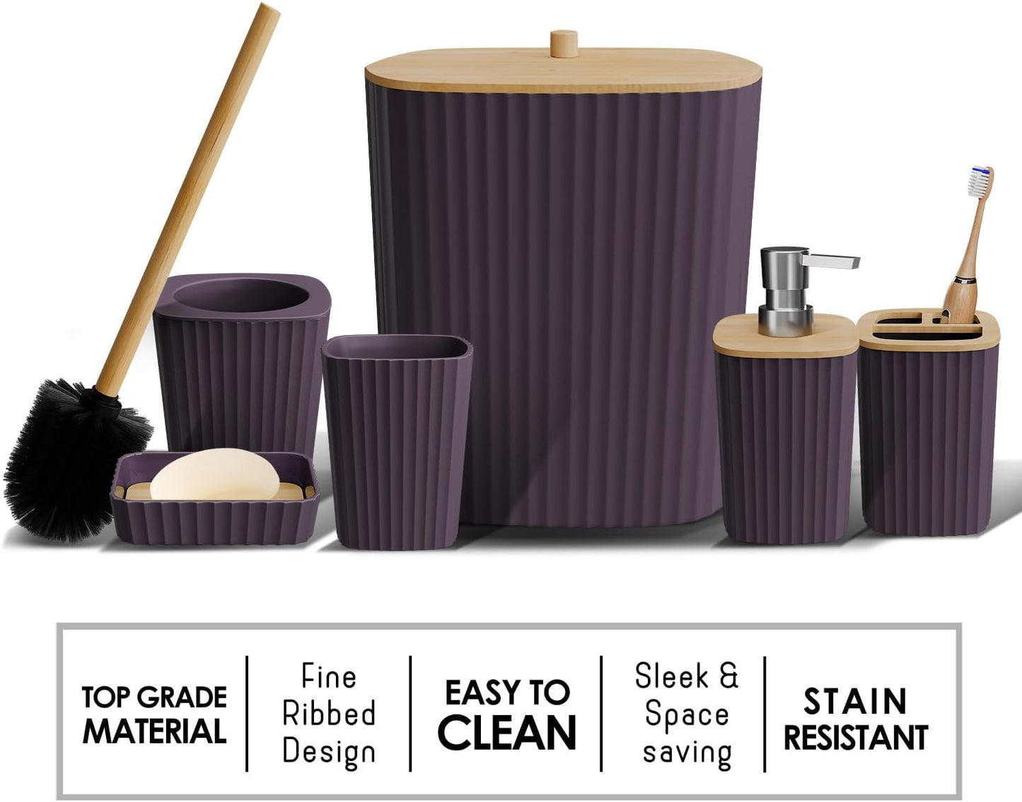 Clara Clark Bathroom Set - Sage Green Bathroom Accessories Set, 6PC Bathroom Accessory Set, Bathroom Sets with Toilet Brush, Trash Can & Soap Dispenser