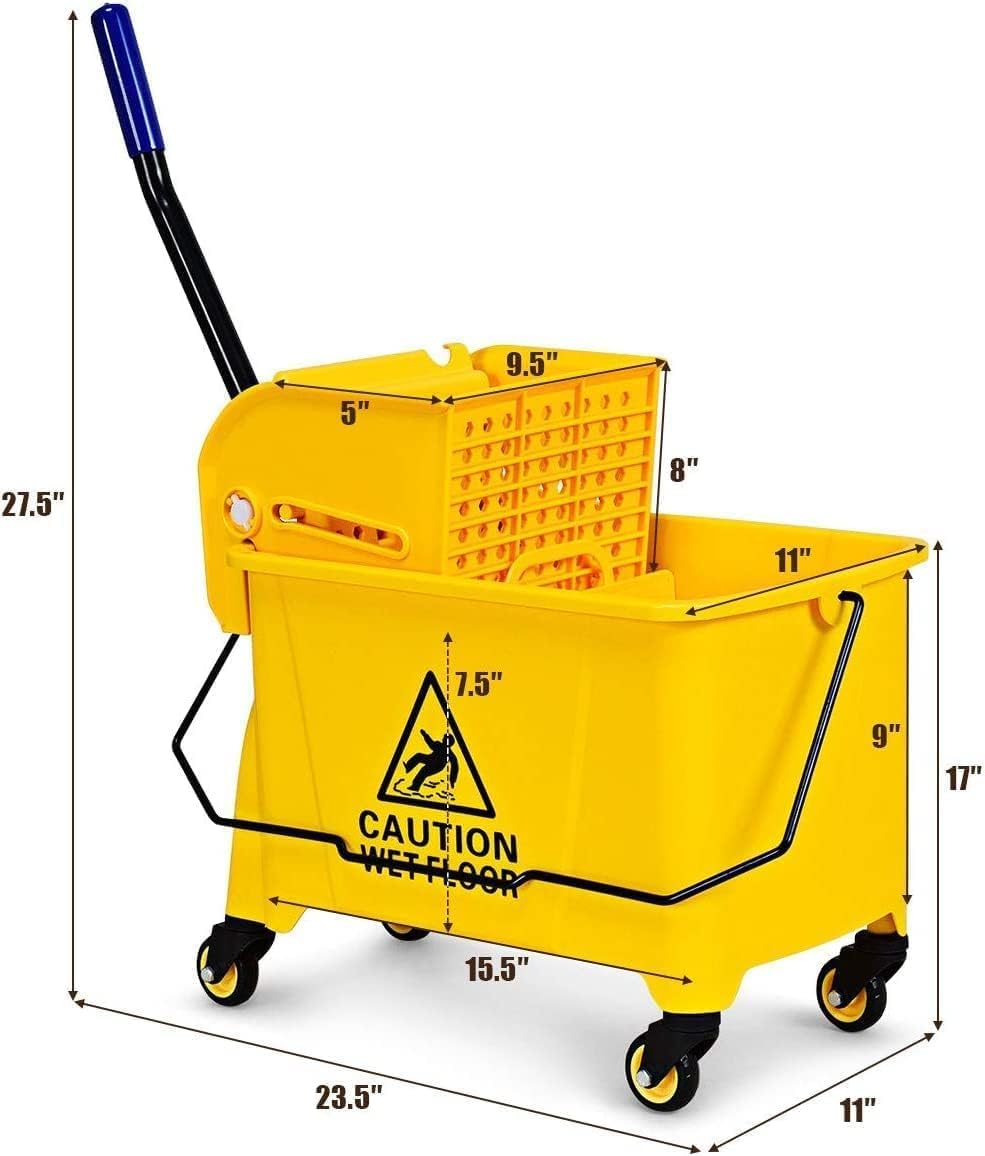 Commercial Mop Bucket on Wheels, Portable Mop Bucket with Side Press Wringer & Handle, Ideal for Household, Industrial Floor Cleaning, 21 Quar