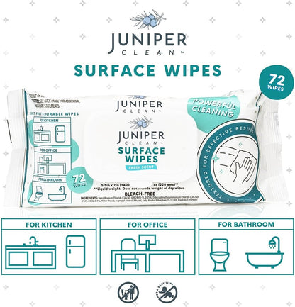 Juniper CLEAN 24 Pack Surface Cleaning Wipes Bleach Free, All-Purpose Cleaner for Bathroom, Kitchen, Office, 1728 Count Soft Flow, Fresh Scent, Bleach Free, Lint Free, Durable