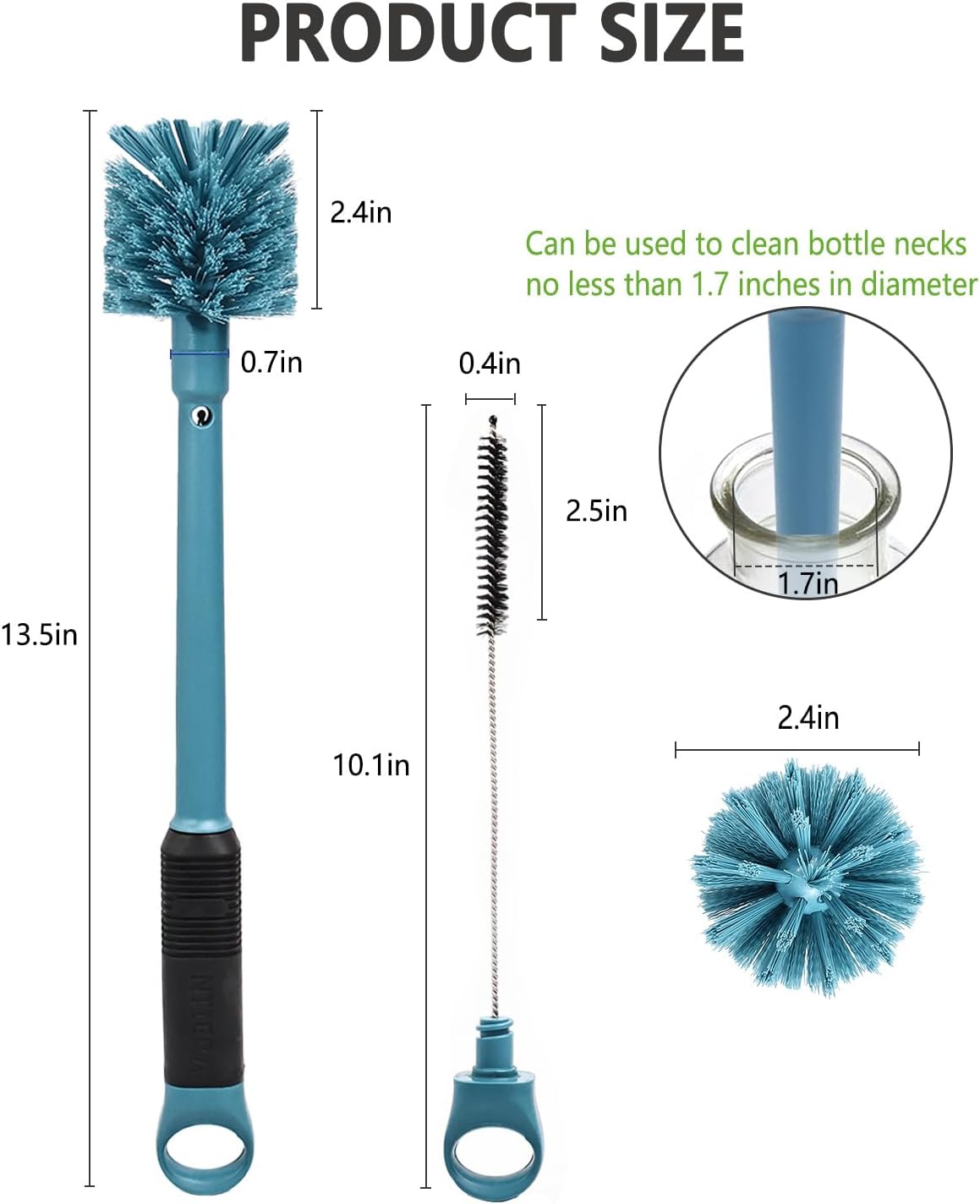 NTIERA 2-in-1 Bottle Brush Cleaner Kit Set,Long Water Bottle Cleaning Brushes,Hidden Straw Brush in Handle,BPA-Free Dishwasher-Safe,for Stanley & Owala Water Bottle,Baby Bottles Cup