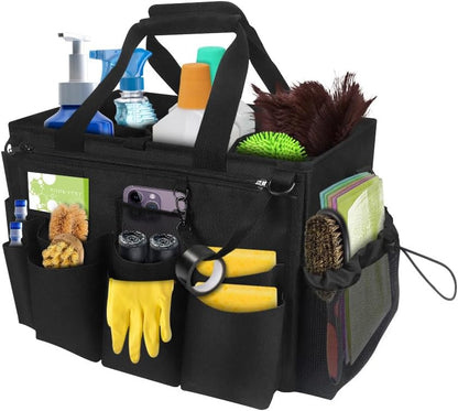 Qivine 17L Cleaning Caddy with Handle, Cleaning Supply Caddy Foldable Tool Bag Cleaning Products Organizers Portable Cleaning Bucket Organiser for Storing Towels(Blue)