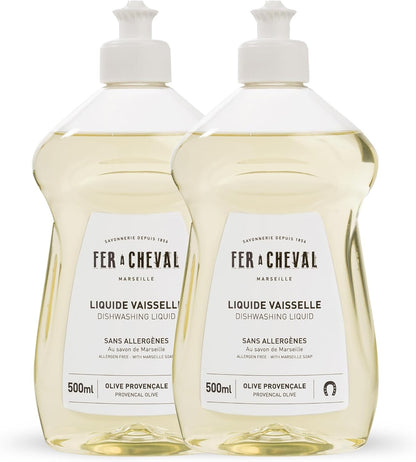 Fer à Cheval Marseille Dishwashing Soap, Olive Oil Based, Made in France - Liquid Dishwashing Soap, 500 ml/16.9 fl oz