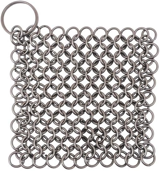 Chainmail Scrubber Cleaner 7.8" x 7.8" Premium 316L Stainless Steel Scrubber for Cast iron Pots,Pan, BBQ Grill, Wok and All Kitchenware Items - Stainless Steel