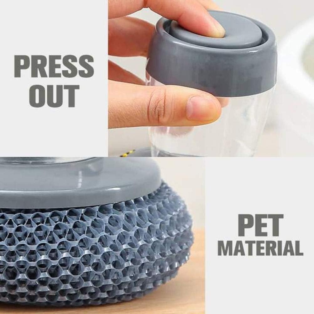 Steel/PET Dish Scrubber, Soap Dispensing Palm Brush, Non-Scratch PET Brush with Soap Dispenser Set, Scouring Pad Pot Scrubber Metal Sponge Household Kitchen Cleaning Brush