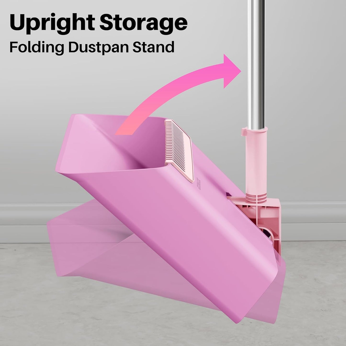JOYMOOP White Broom and Dustpan Set, Upright Angle Design with Built-in Comb Teeth for Kitchen, Office, Pet Hair, Hard Floors