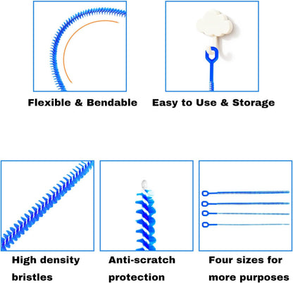 7pcs Reusable Straw Cleaning Set 4 Multi-Size Blue Brushes & 3 Multifunctional 3-in-1 Cup Lid Gap Cleaners for Bottles Mugs Accessories