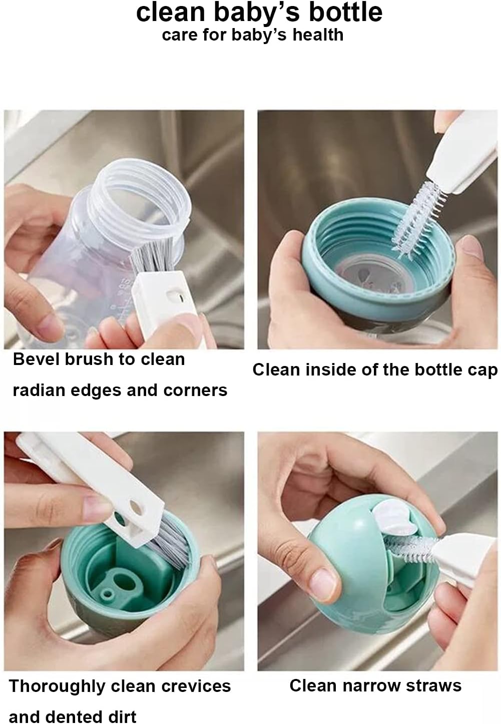 Tiny Cleaning Brush-Mini Multi-Functional Crevice Cleaning Brush, Water Bottle Cleaning Tools for Bottle Cup,Nursing Bottle Cup-1 Pack (Black)…