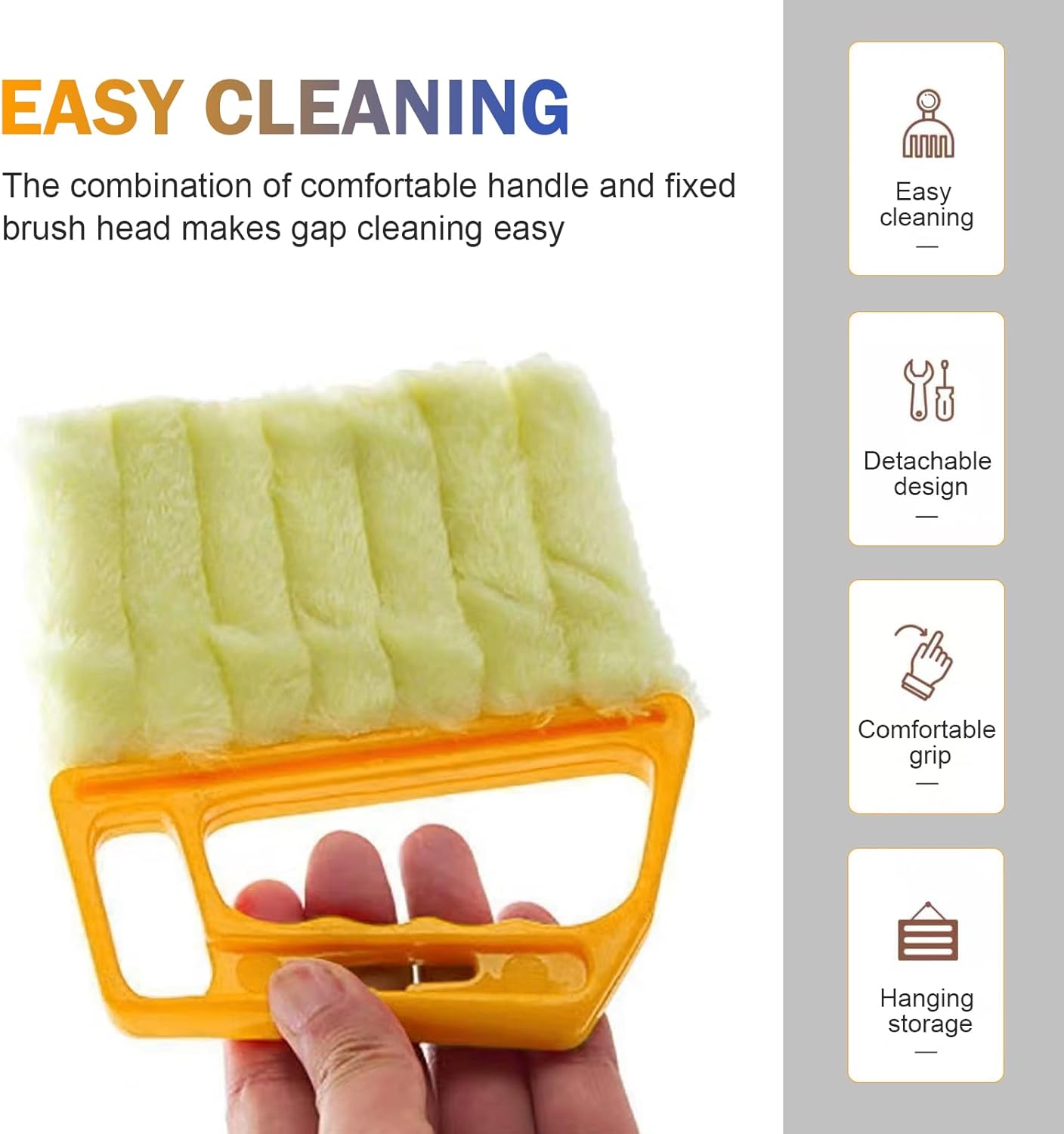 WZP 2PCS Blind Cleaner Duster Tool, Mini 7 Fingers Air Vent Cleaners, Handheld Washable Blind Cleaner for Blinds, Air Conditioner Vents, Fans Vents (Orange & Blue)