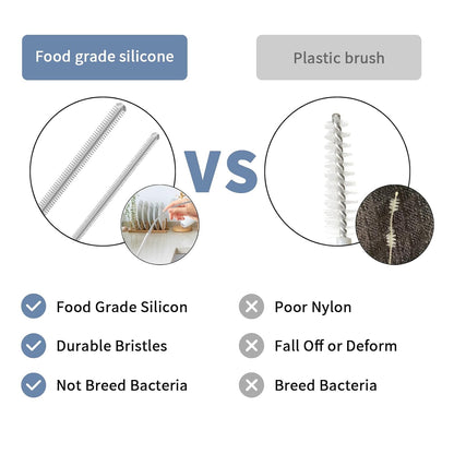 Reusable Silicone Straw Cleaner Brush Set, 2-Pack Extra Long Straw Cleaning Brush for Metal Glass Water Bottle Drinking Straws, Flexible&Bendable Design, Dishwasher Safe, 6mm & 8mm Diameter