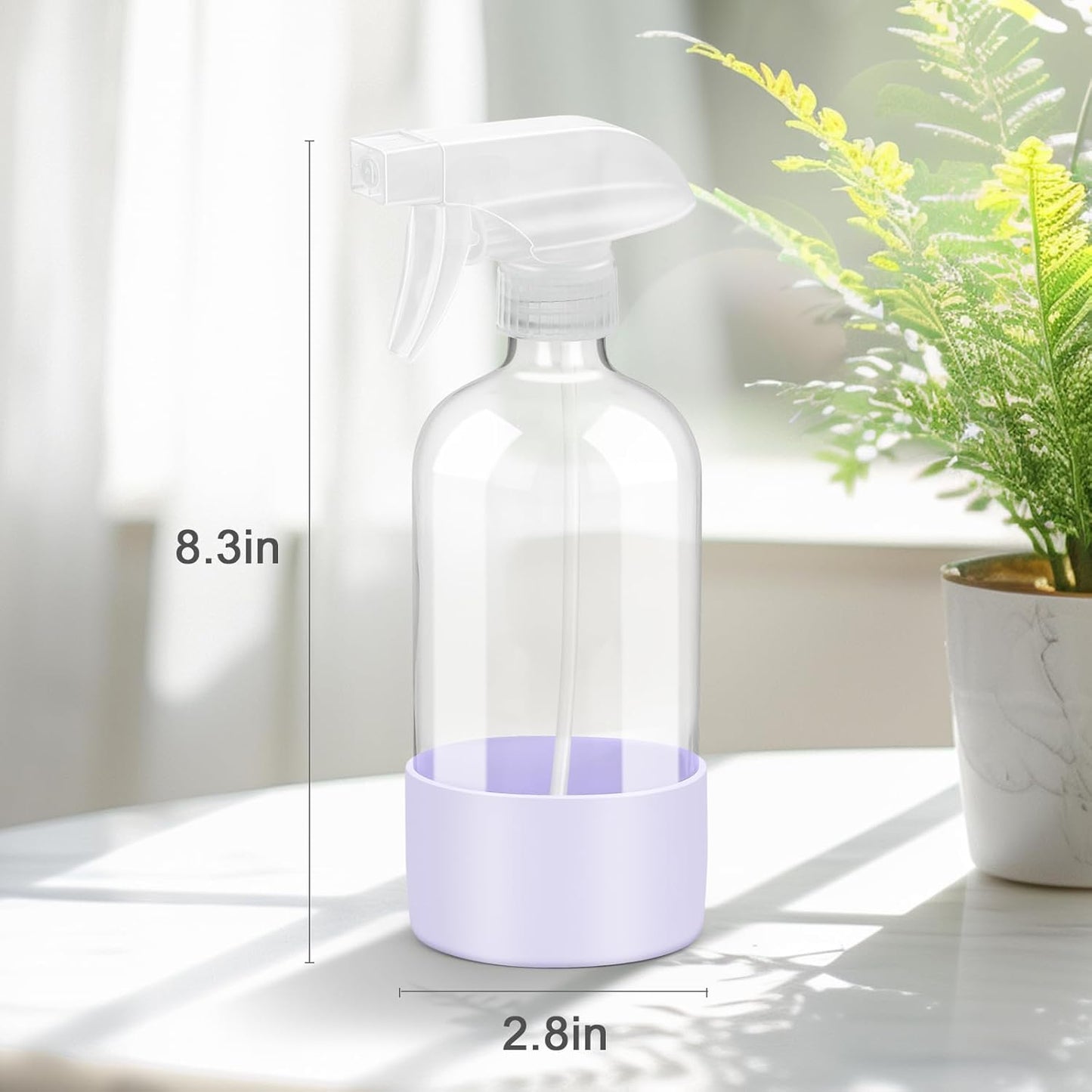 Worldgsb 2 Pack Glass Spray Bottles with Silicone Sleeve, 16 oz Empty Refillable Containers with Adjustable Spray Nozzles, Spray Bottles for Hair, Cleaning Solutions and Plants Blue&Grey
