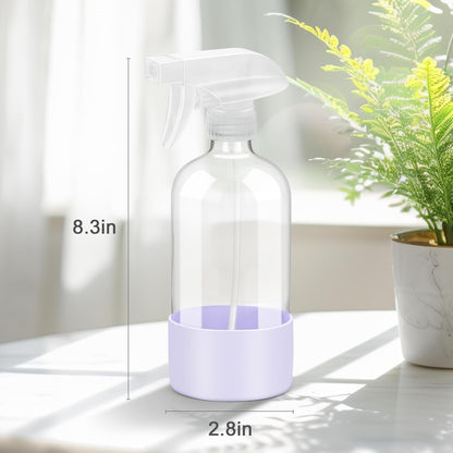 Worldgsb 2 Pack Glass Spray Bottles with Silicone Sleeve, 16 oz Empty Refillable Containers with Adjustable Spray Nozzles, Spray Bottles for Hair, Cleaning Solutions and Plants Blue&Grey