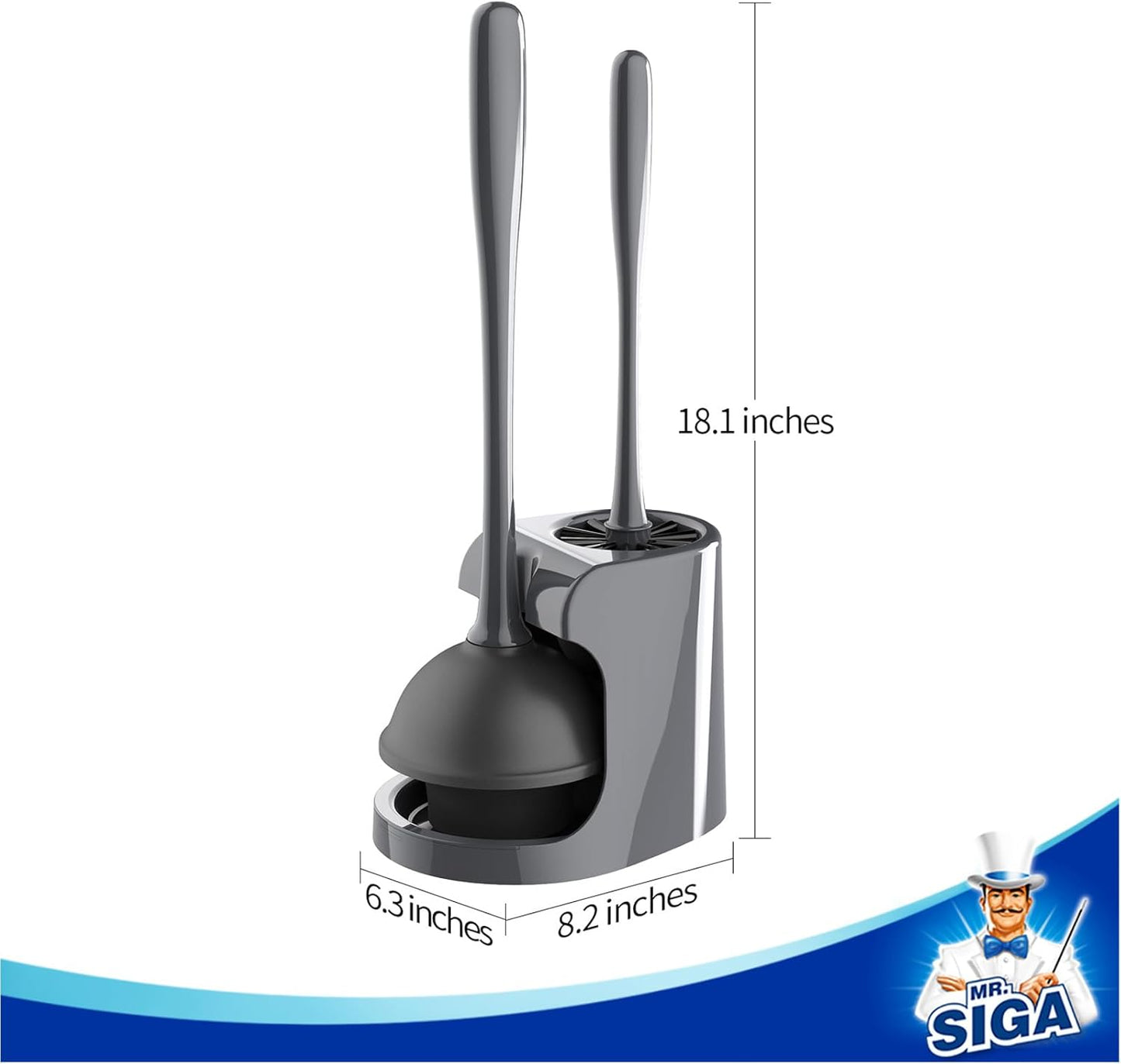 MR.SIGA Toilet Plunger and Bowl Brush Combo for Bathroom Cleaning, Black, 1 Set