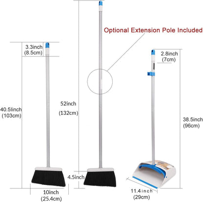 TreeLen Broom and Dustpan Set with 52" Long Handle for Home Kitchen Room Office Lobby Floor Use Upright Stand Up Stand Up Broom with Dustpan Combo