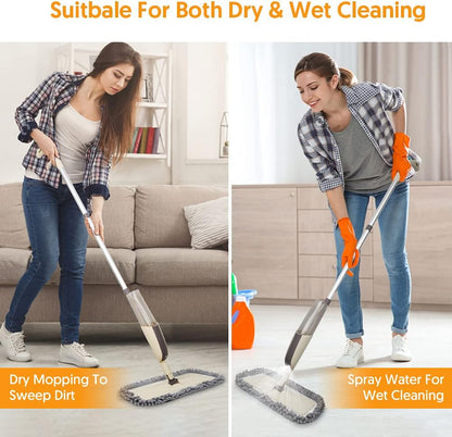 Spray Wet Mops for Hardwood Floor Cleaning: MEXERRIS Floor Mop with 5 Washable Pads for Swiffer Powermop & 2 Refillable Bottles - Home Commercial Dust Dry Mops for Wood Laminate Vinyl Tiles Ceramic