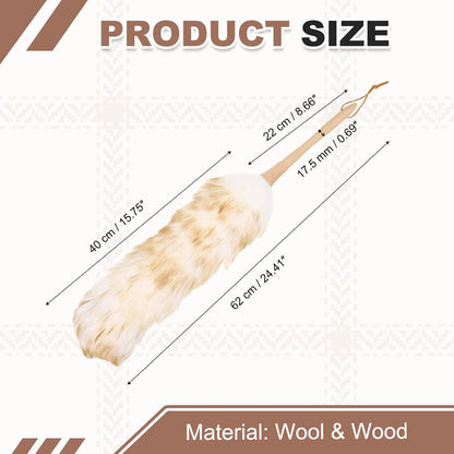 uxcell Wool Duster, 14.2" Natural Feather Cleaner Household Cleaning Duster with Solid Wooden Handle for Cleaning Fans Window Blinds Shelves Furniture, Pink