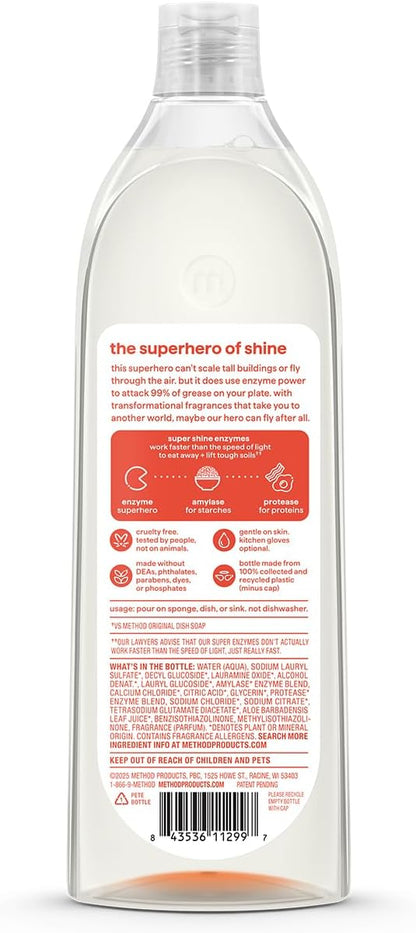 Method Super Shine Liquid Dish Soap, Powered by Enzymes, Coastal Citron Scented, 16 fl oz