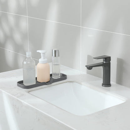 MicoYang Silicone Bathroom Soap Dishes with Drain Spout-Bathroom and Kitchen Sink Organizer,Sponge Holder,Dish Soap Tray,Perfect for Dispenser,Scrubber,Bottle,Cup on Sink or Counter-Black 4.9"×3.2"