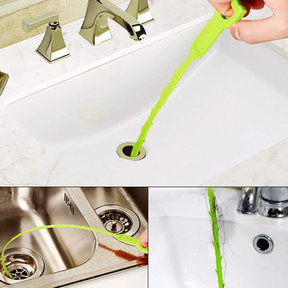 Snake Drain Hair Clog Remover Tool,34 Inch Stainless Steel Claw and 3 Pack 19. 7 Inch Plastic Sink Unclogger Tool, Sink Drain Cleaner for Kitchen, Tub Toilet (3+1)