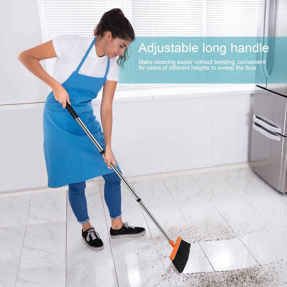 FGY Long Handle Broom and Dustpan Set 53" Broom with Upright Dustpan for Home Kitchen Office Cleaning (Black & Orange)