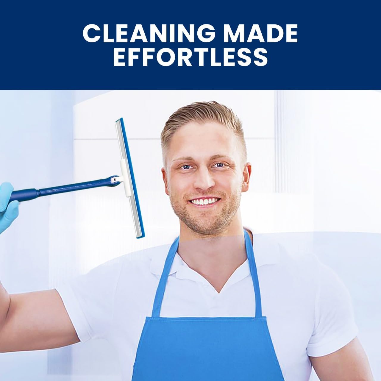 Extendable Shower Squeegee with 180-Degree Rotating Blade for Push/Pull Use – Ergonomic Cleaning Tool for Showers, Glass Doors, and Windows – 16'' to 28'' Handle for Strain-Free Cleaning
