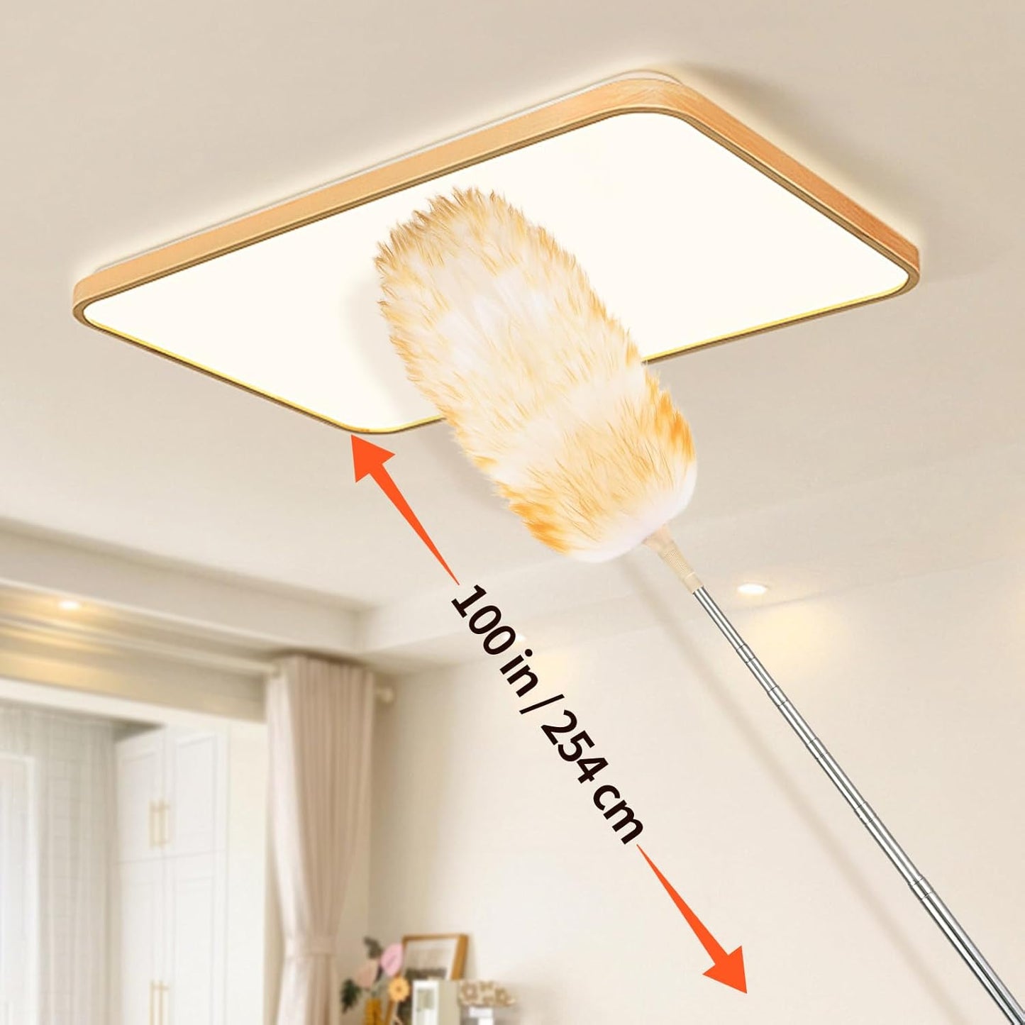 Extendable Cleaning Duster,66.9Inch Telescoping Feather Dusters with Stainless Steel Extension Pole for Cleaning High Ceiling Fan, High Ceilings,Furniture