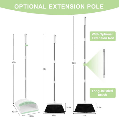 Broom and Dustpan Set, Broom Dustpan Combo Set for Home Commercial Cleaning Supplies Angle Broom with Long Handle Perfect for Courtyard Garage Street (Green)